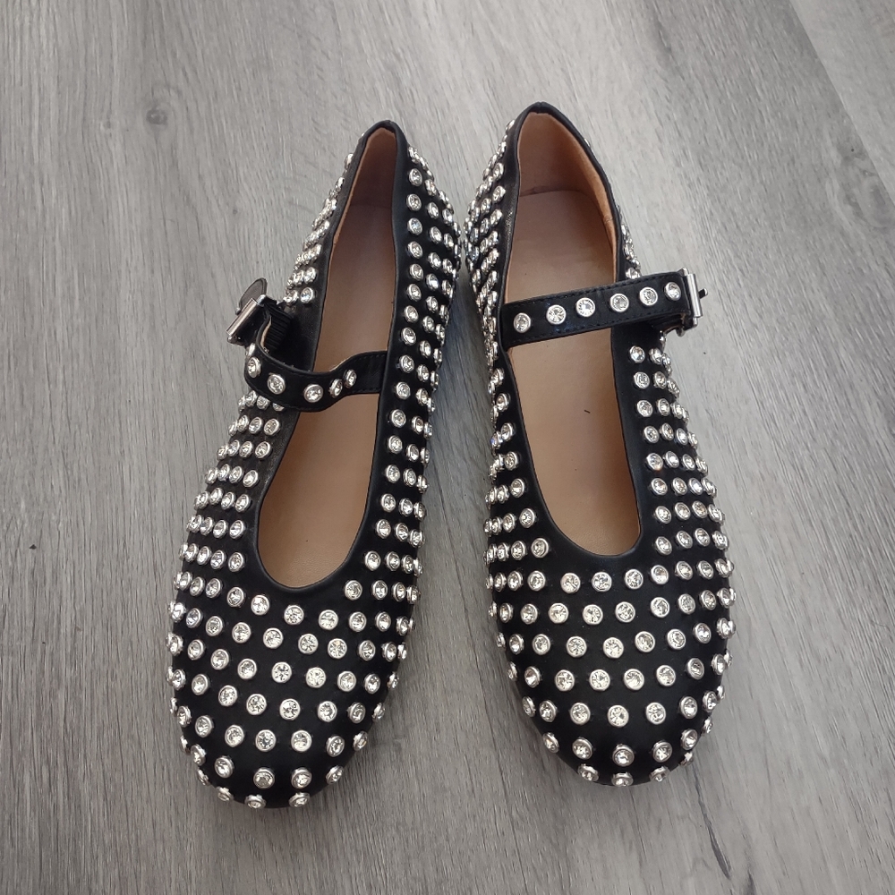 Edgy Black Studded Ballet Flats Mary Jane
